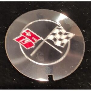 Vintage Chevrolet Corvette Crossed Flags Emblem 2.5" Metal Badge w/ Black Insert